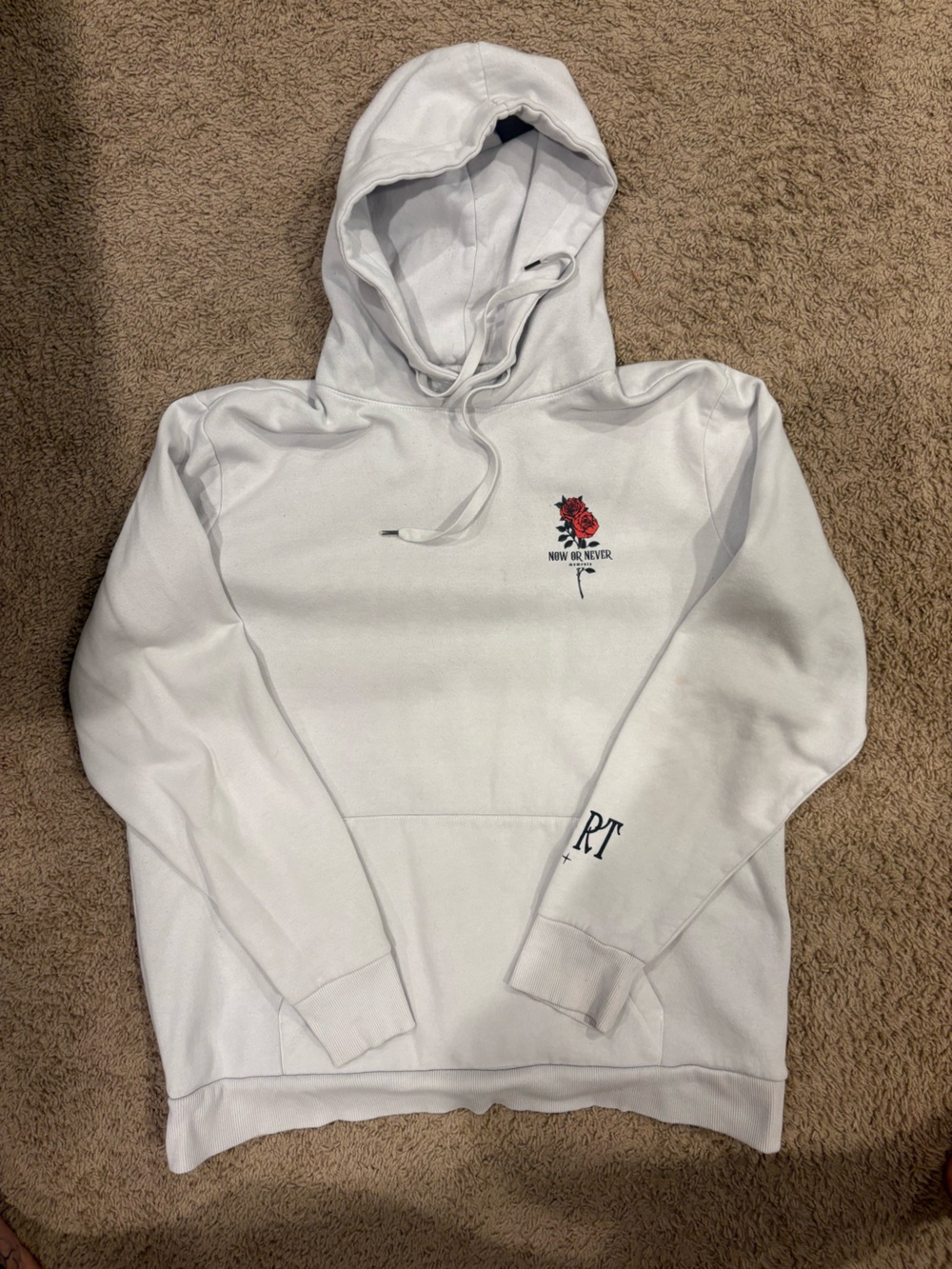 White Hoodie with Red Rose Graphic